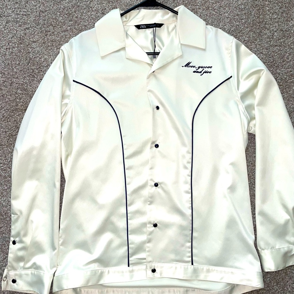 Zara White Fashion Bowling Shìrt